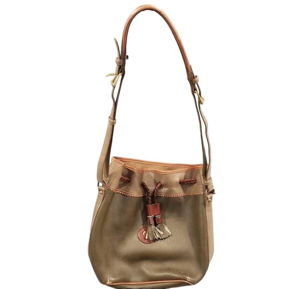 RARE Vintage Dooney & Bourke Drawstring‎ Bucket Bag, w/Braided Leather & Trim